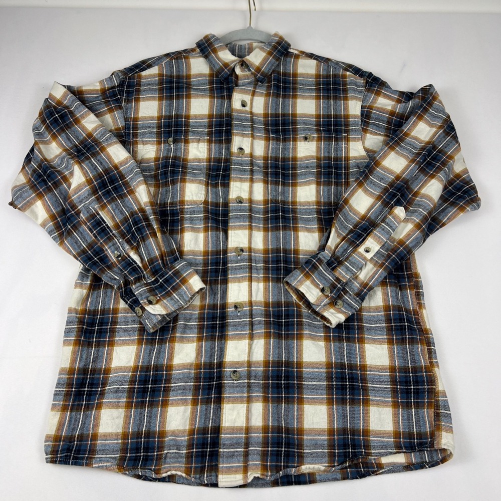 Red Head Brand Co Flannel Shirt M Blue Brown Plaid Cotton Excellent Outdoors